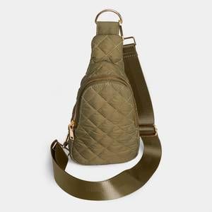 Coco + Carmen Quilted Olive Green Crossbody Sling Bag with Gold Hardware